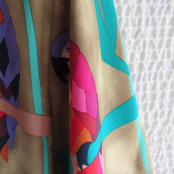100% Silk Shirt Top Blouse M Vintage 80s Tropical Bird Parrots Ann May Wrap - Picture 9 of 11
